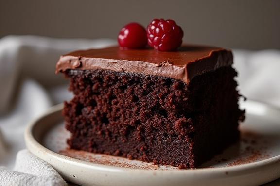 Et stykke saftig, glutenfri sjokoladekake.